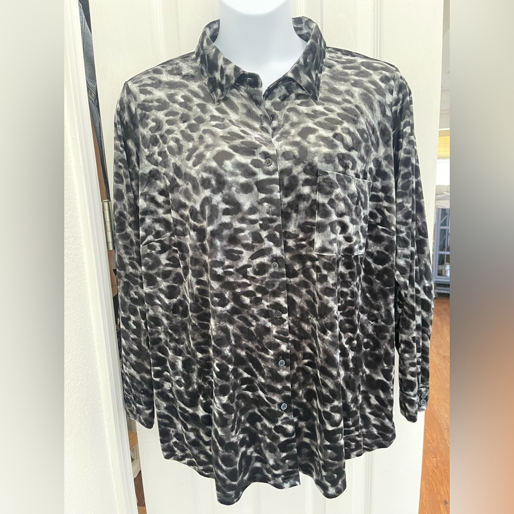 Belle by Kim Gravel Velvet Button-Up Top